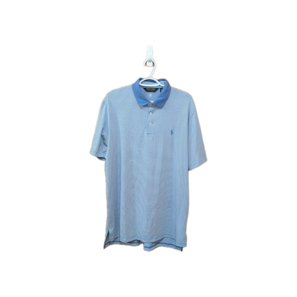 Polo Golf Ralph Lauren Shirt Mens L Blue White Short Sleeve Polo Striped Wicking